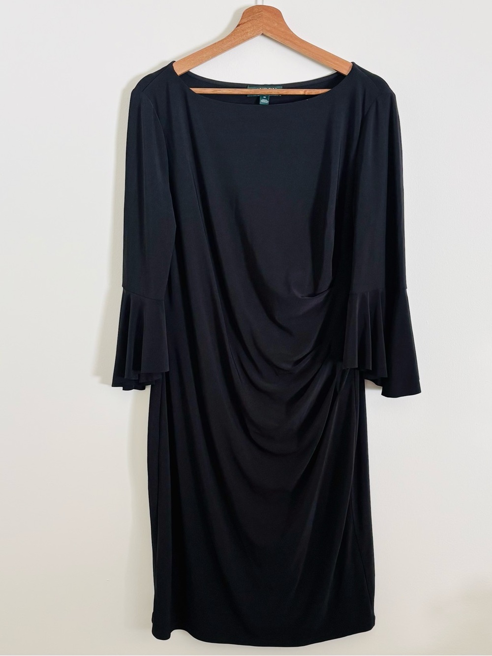 Lauren Ralph Lauren Ruched Trumpet-Sleeve Dress in Black